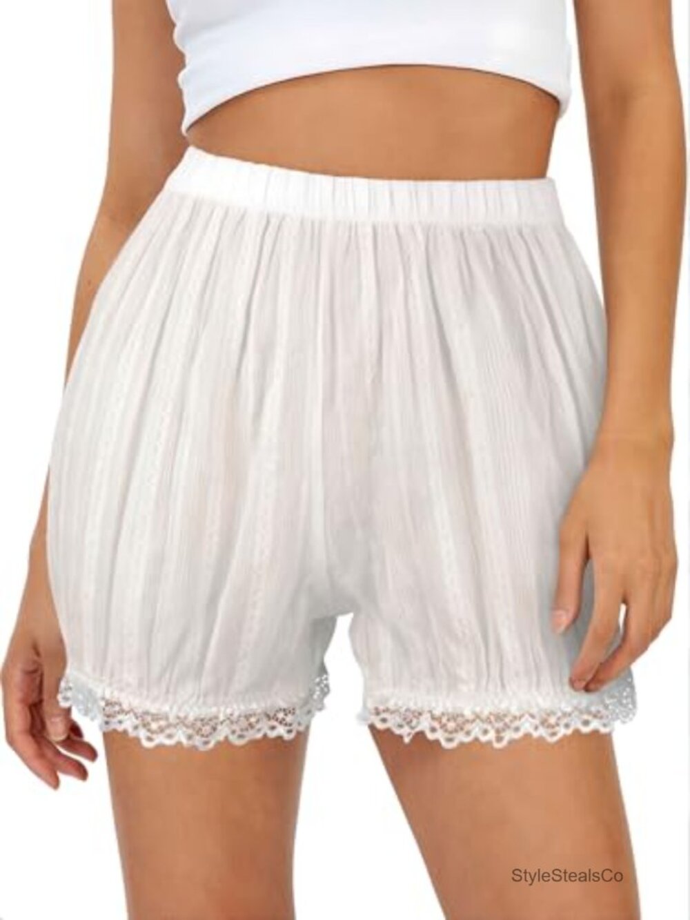 Cotton Lolita Bloomers Shorts Lace Trim High Waist Loungewear
